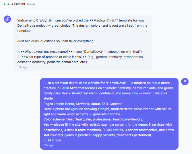Craftly Eingabefeld — Projektbeschreibung im natürlicher Sprache